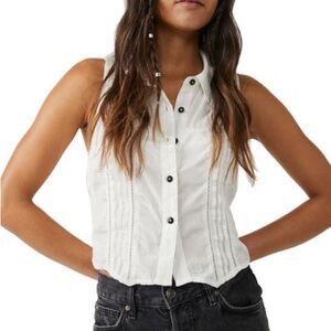 NWT Free People Drive Back Pintuck Sleeveless Blouse